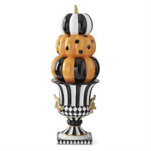 Load image into Gallery viewer, 27 Inch Orange Black &amp; White Resin 3 Stack Pumpkins on Urn w/Gold Ha