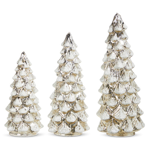 SNOWY SILVER MERCURY GLASS LIGHTED TREES