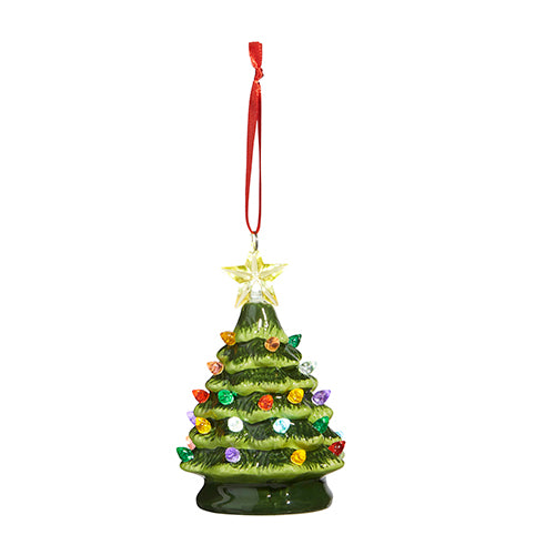 VINTAGE GREEN LIGHTED TREE ORNAMENT