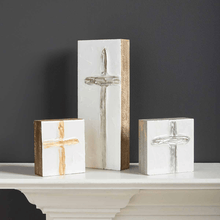 Load image into Gallery viewer, Small Gold Cross Decorative Block