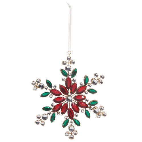 RED AND GREEN JEWELED SNOWFLAKE ORNAMENT