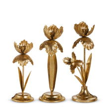 Load image into Gallery viewer, Gold Flowers On Candle Holder, 3 size options
