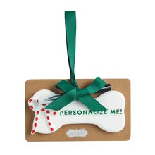 Load image into Gallery viewer, Bow Personalize Me Dog Bone Ornament Set