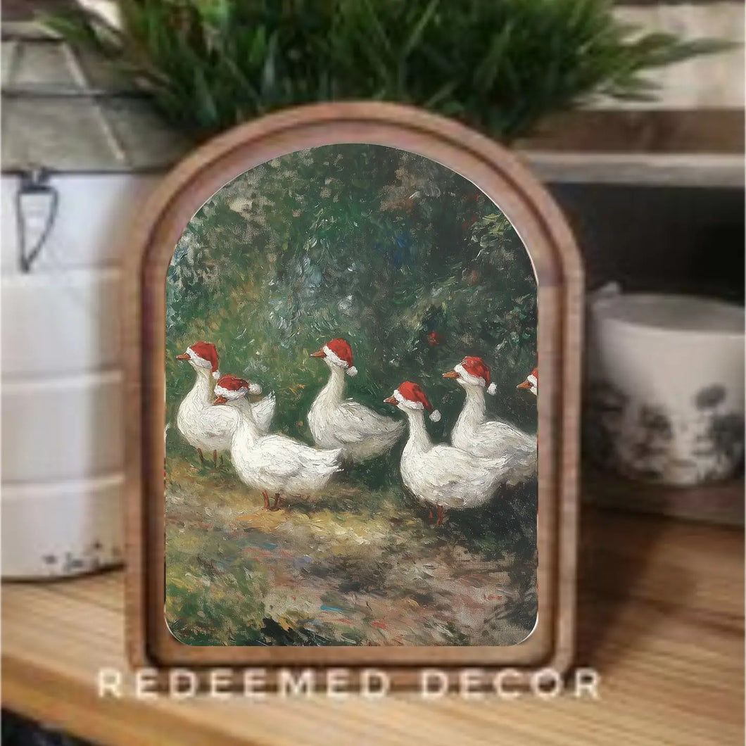 Arch Top Christmas Geese Framed Art
