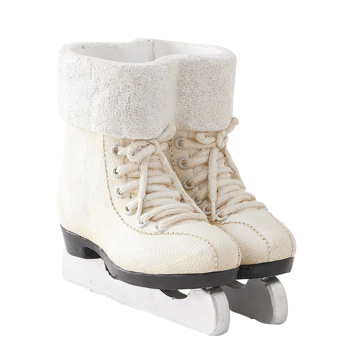 7 Inch White Resin Pair of Ice Skates w/Glittered Lining