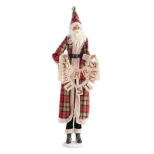 Load image into Gallery viewer, 38 Inch Santa in Plaid Jacket Holding Merry Christmas Garland