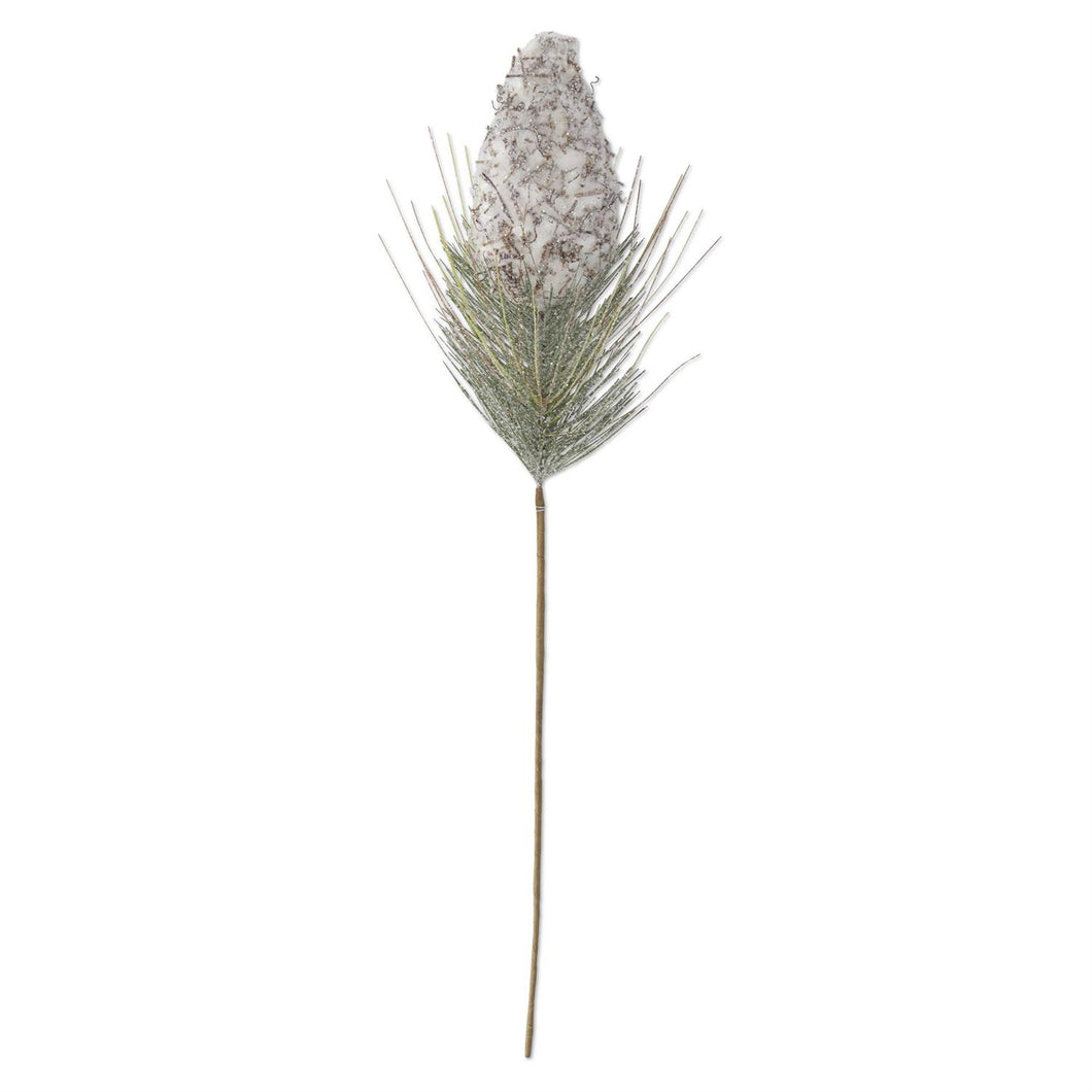27.5 Inch Glittered Snowy Pinecone Stem w/Long Needle Pine
