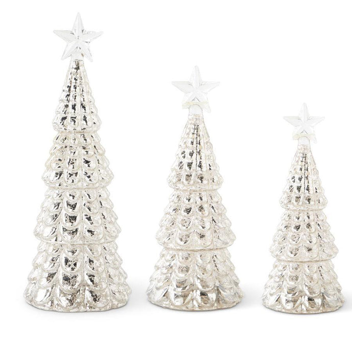 Mercury Glass Star Top LED Christmas Trees w/Timers, 3 size options