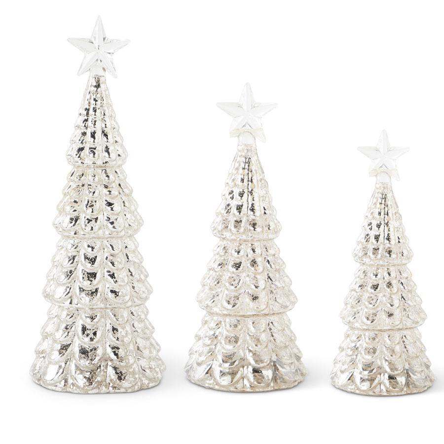 Mercury Glass Star Top LED Christmas Trees w/Timers, 3 size options