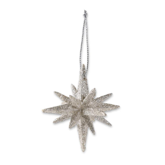 2.5 Inch 9 Point Silver Glittered Star Ornament