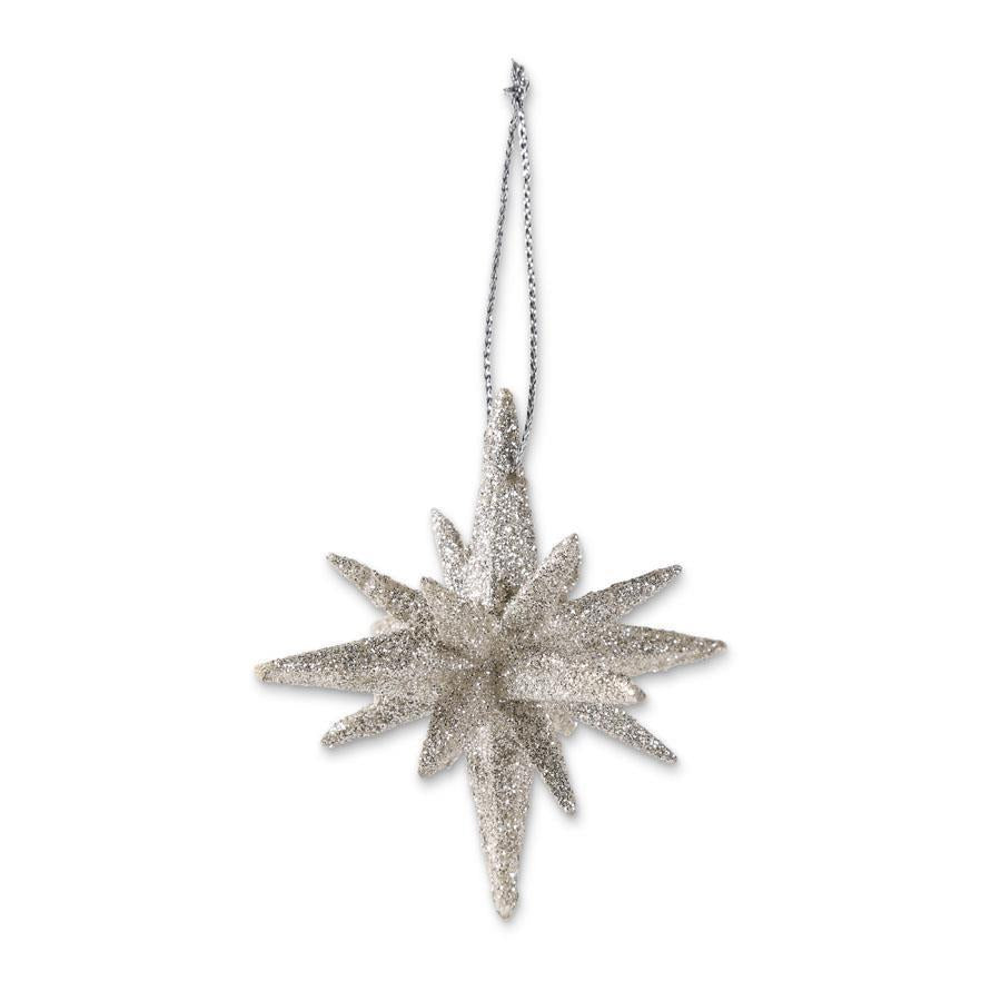 2.5 Inch 9 Point Silver Glittered Star Ornament
