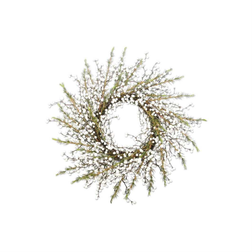 22 Inch White Berry & Cedar Wreath