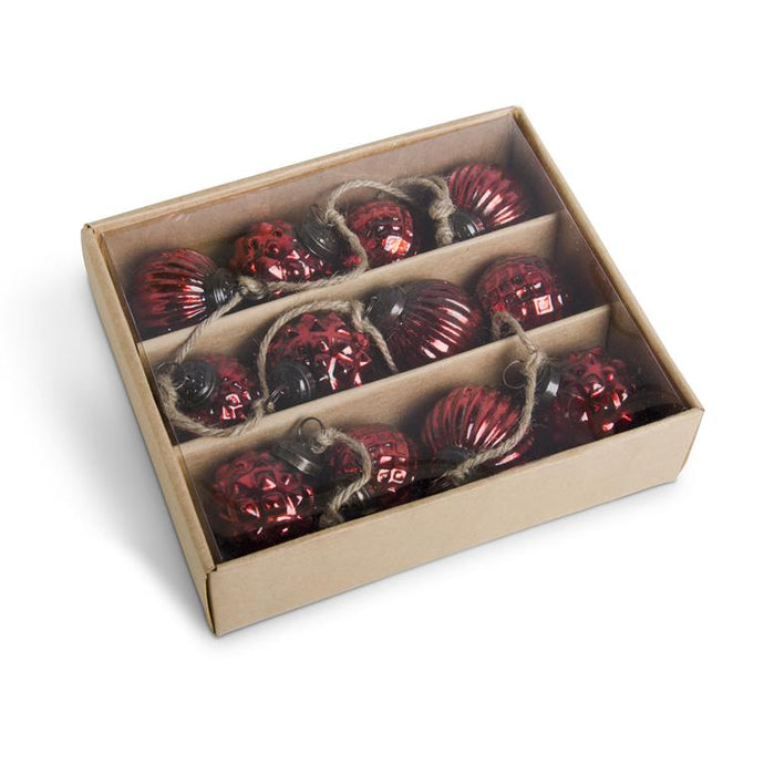 Box of 12 Mini Red Mercury Glass Round Ornaments