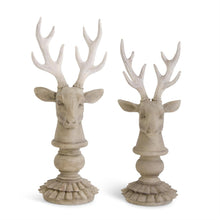 Load image into Gallery viewer, Cream &amp; Taupe Resin Wood Look Deer Busts on Scalloped Base, 2 size options