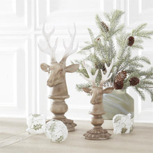 Load image into Gallery viewer, Cream &amp; Taupe Resin Wood Look Deer Busts on Scalloped Base, 2 size options