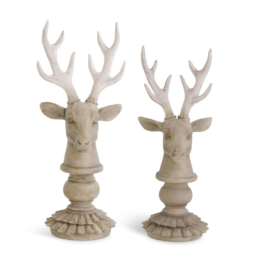 Cream & Taupe Resin Wood Look Deer Busts on Scalloped Base, 2 size options