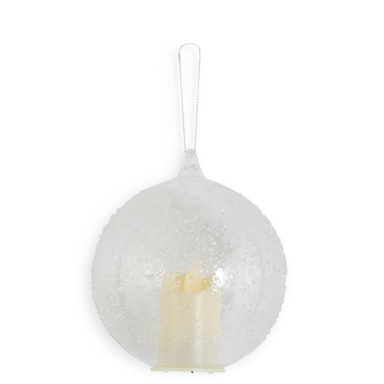 4.5 Inch LED Textured Clear Glass Ornament w/Timer
