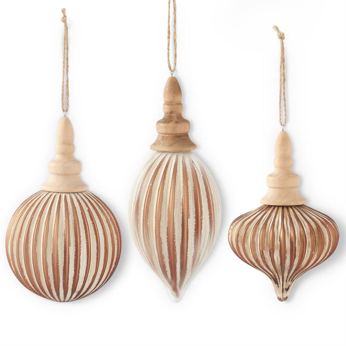 Bronze Distressed Finish Glass Ornament w/Wood Top, 3 style options