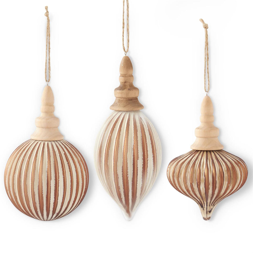 Bronze Distressed Finish Glass Ornament w/Wood Top, 3 style options