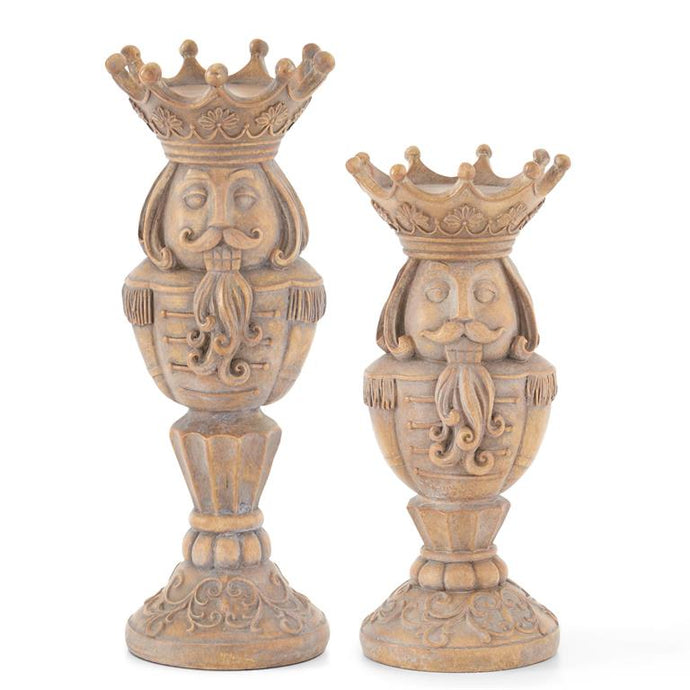 Gray Washed Brown Resin Nutcracker Candleholder, 2 size options