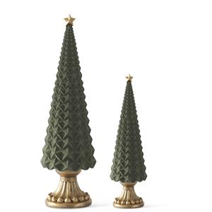 Sage Green Velvet Star Embossed Resin Tree w/Star Topper, 2 size options