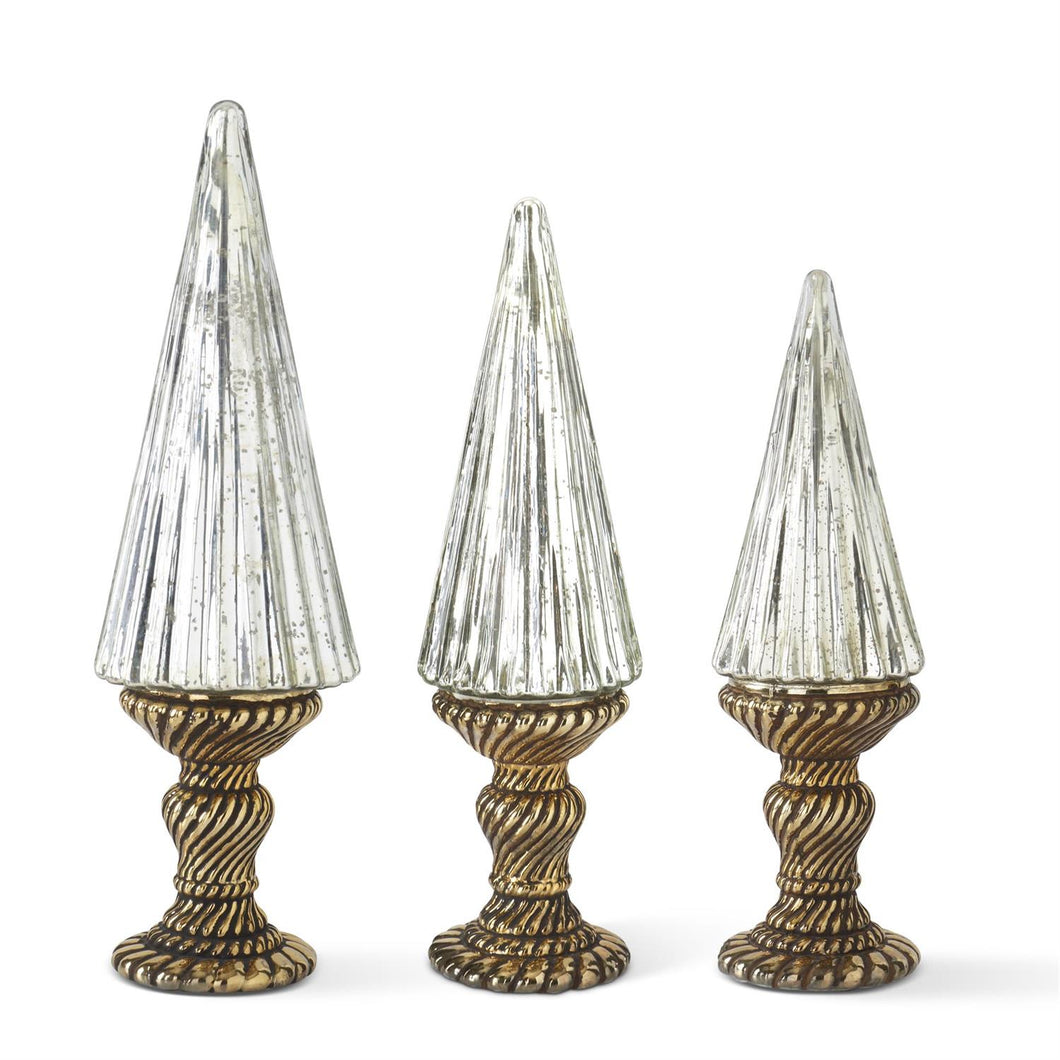 Silver Mercury Glass Tree on Gold Mercury Glass Stand, 3 size options