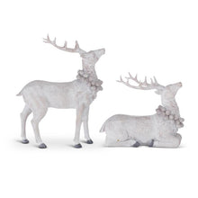 Load image into Gallery viewer, Whitewashed Resin Deer w/Glittered Pinecone Wreath, 2 style options