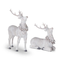 Load image into Gallery viewer, Whitewashed Resin Deer w/Glittered Pinecone Wreath, 2 style options