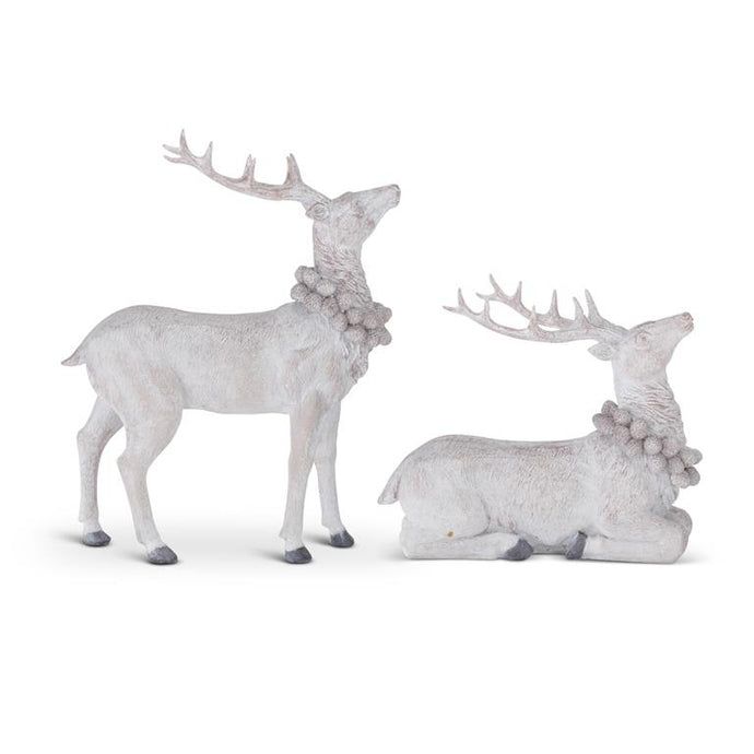 Whitewashed Resin Deer w/Glittered Pinecone Wreath, 2 style options