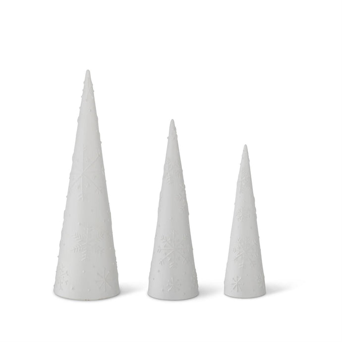 Matte Green Ceramic Snowflake Embossed Cone Tree, 3 size options