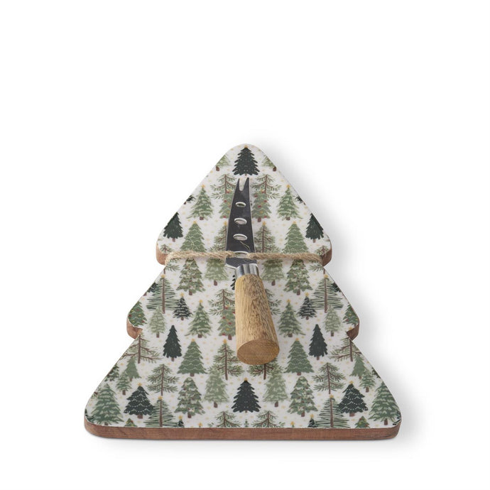 Wood Christmas Trees Enameled Tree Serving Platter w/ spreader