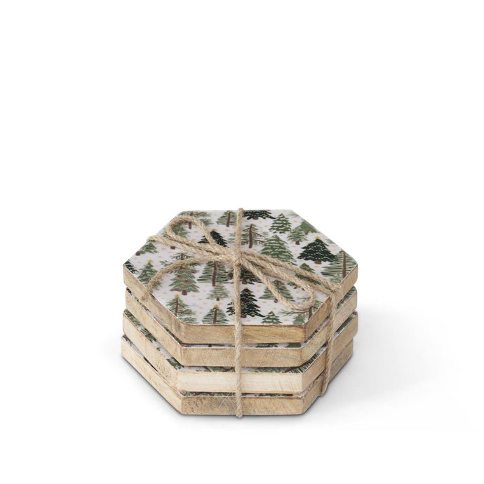 Hexagon Christmas Trees Enameled Coasters