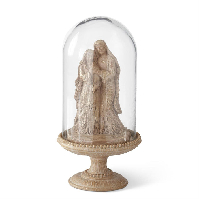 10.5 Inch Resin Woodgrain & Gold wash Nativity Cloche