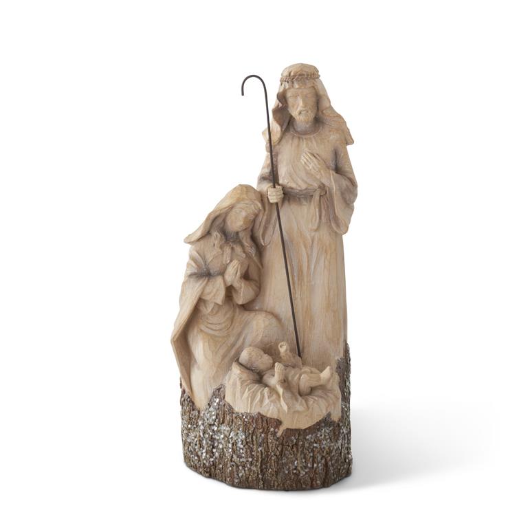 14 Inch Resin Woodgrain LED Nativity w/Timer