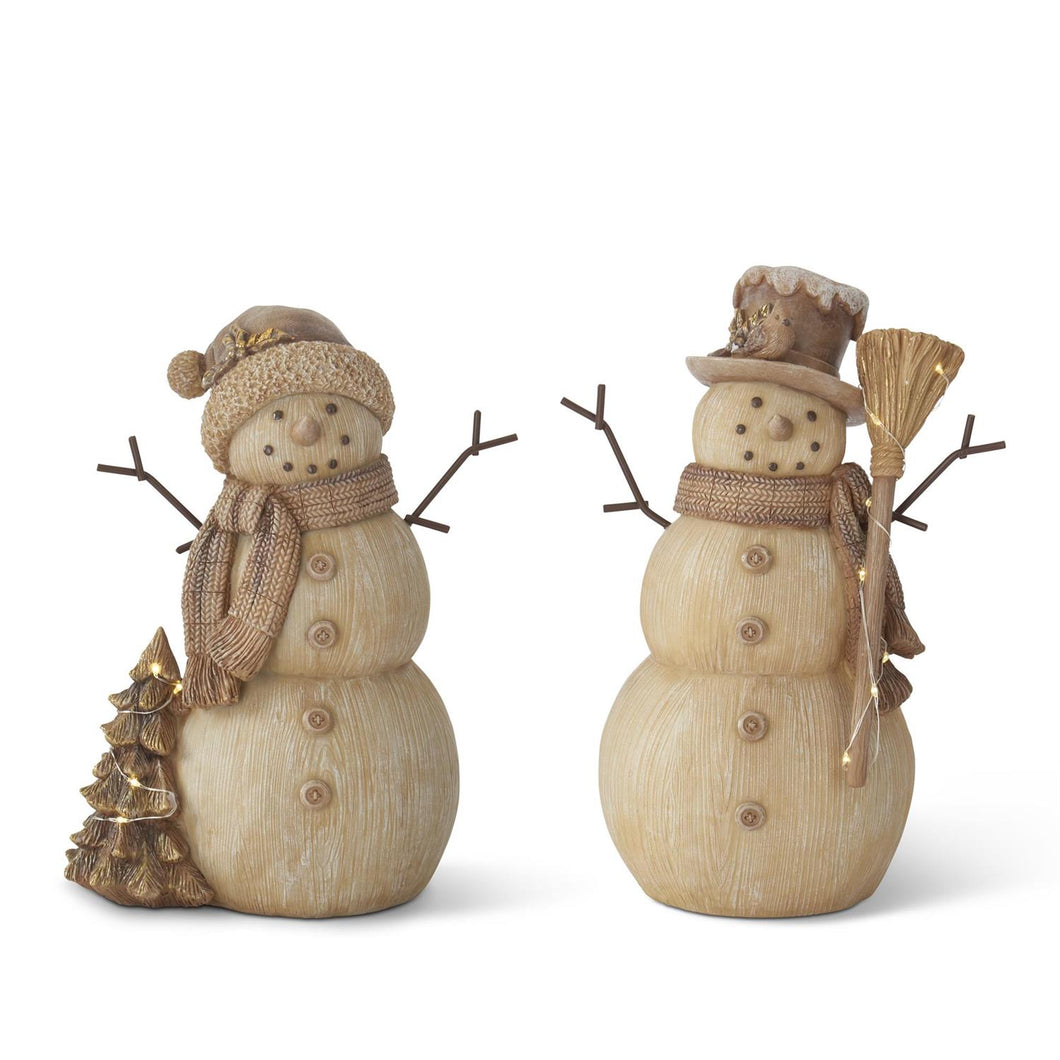 Resin Woodgrain LED Musical Snowman w/Timer, 2 style options