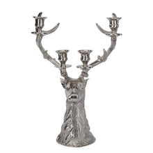 Load image into Gallery viewer, 16 Inch Silver Deer Bust 4 Taper Candelabra