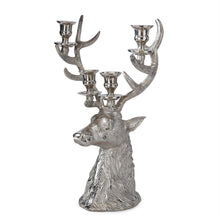 Load image into Gallery viewer, 16 Inch Silver Deer Bust 4 Taper Candelabra