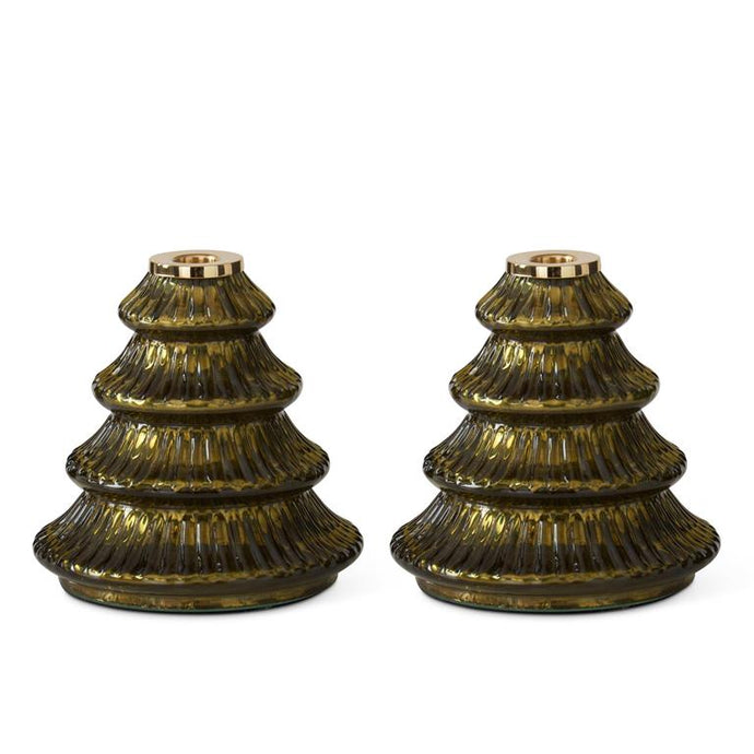 Green Glass Tiered Christmas Tree Taper Candle holder, 2 size options
