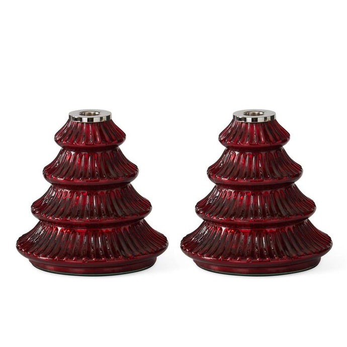 Red Glass Tiered Christmas Tree Taper Candle Holder, 2 size options