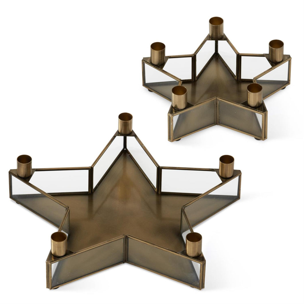 Gold Metal & Glass Nesting 5 Taper Candleholders Star, 2 size options