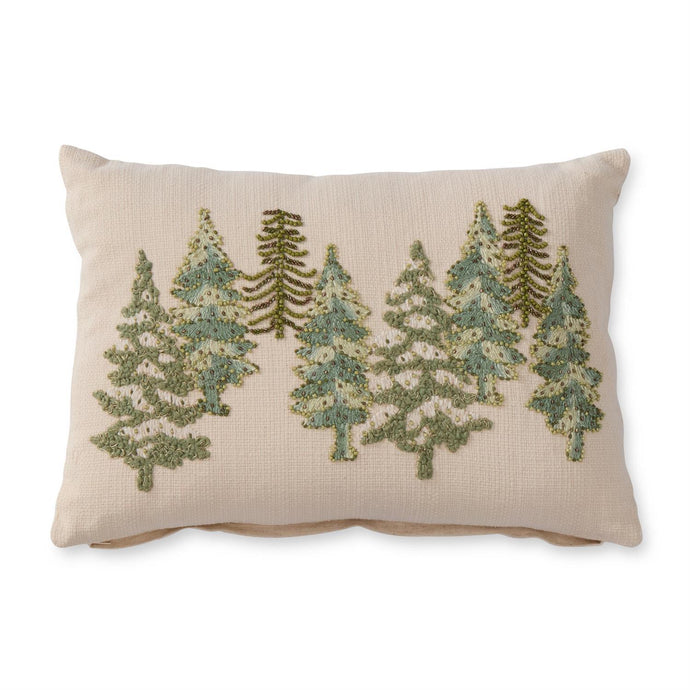 14 Inch Cream Cotton Linen Lumbar Beaded Christmas Tree Pillow