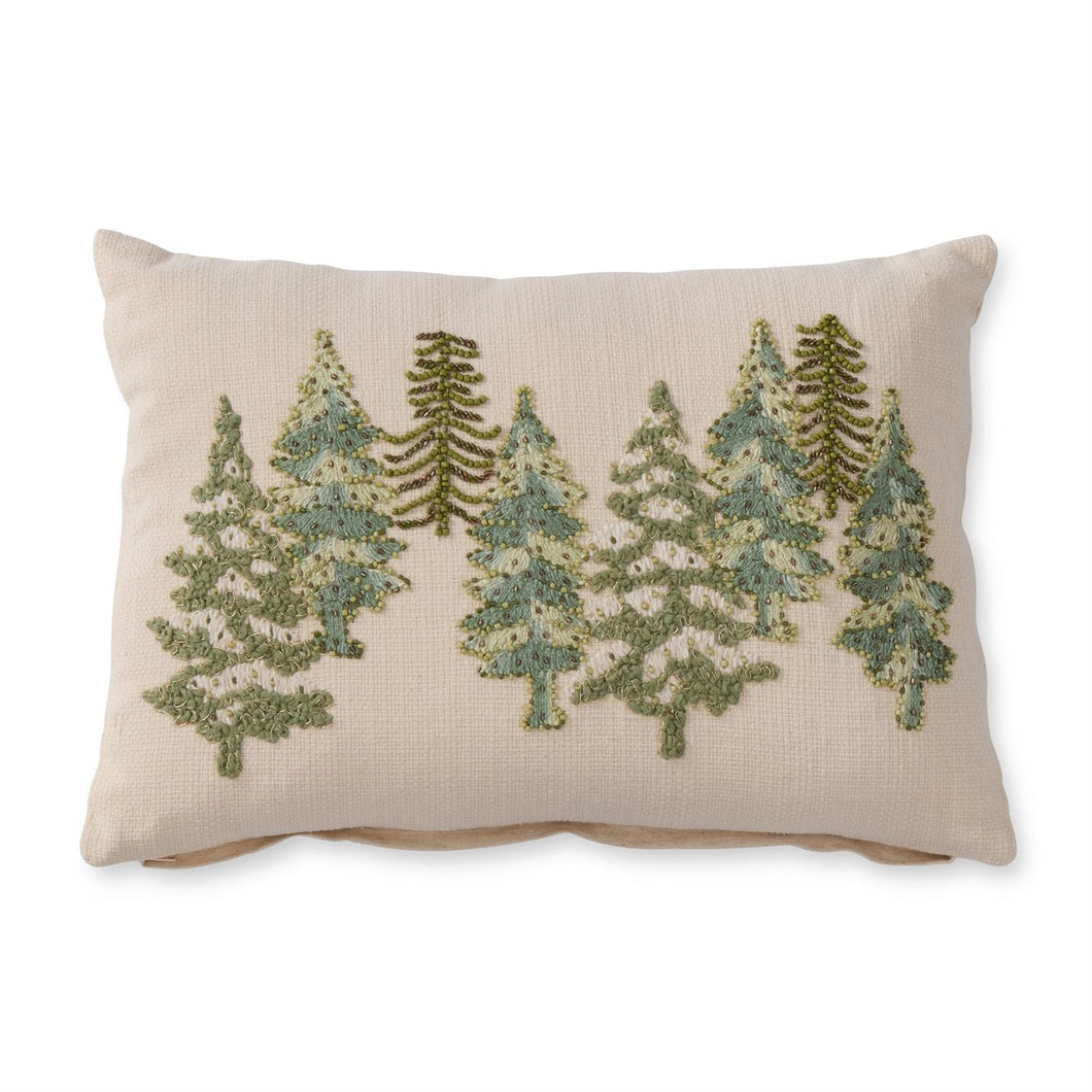 14 Inch Cream Cotton Linen Lumbar Beaded Christmas Tree Pillow
