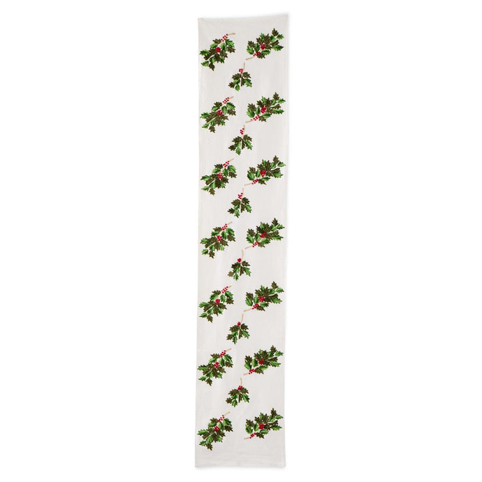 72 Inch Cream Runner w/Holly Leaves & Berries