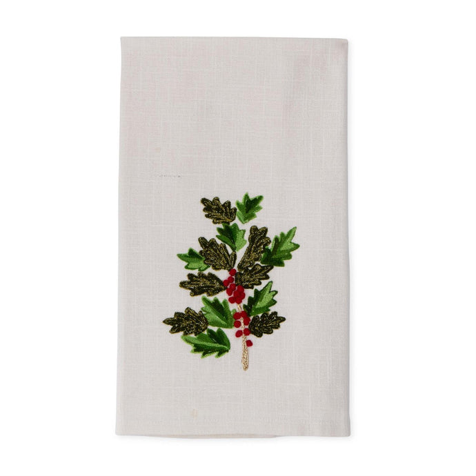 28 Inch Cream Towel w/Holly Leaves & Berries