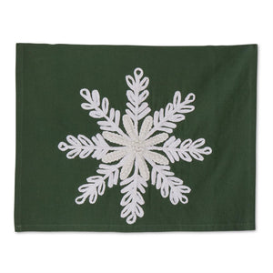 28 Inch Green Cotton Guest Towel w/White Snowflake Applique