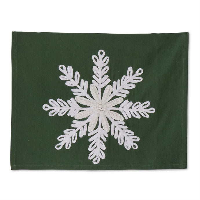 28 Inch Green Cotton Guest Towel w/White Snowflake Applique