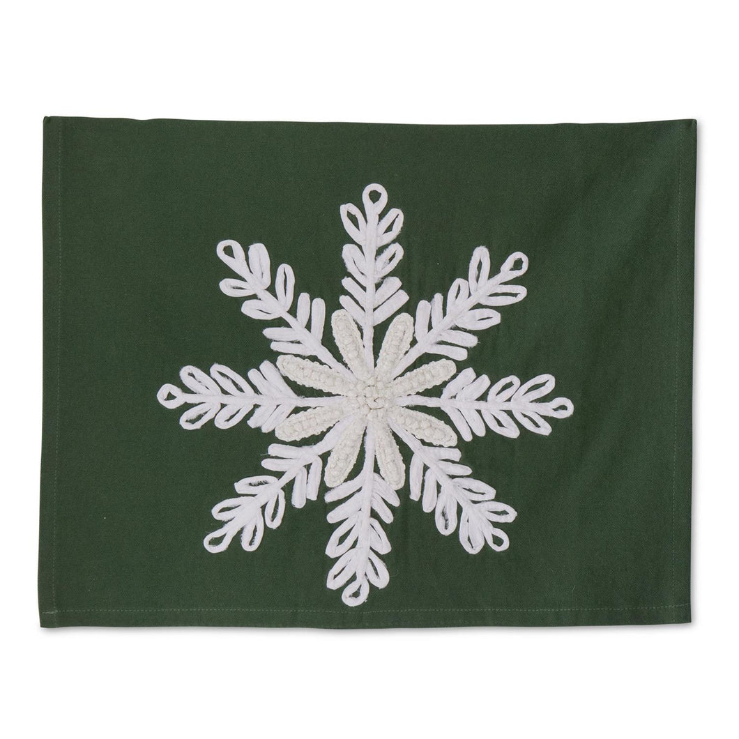 28 Inch Green Cotton Guest Towel w/White Snowflake Applique