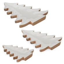 Load image into Gallery viewer, Three Wooden Christmas Tree Tray w/Enameled White Inside,3 size options