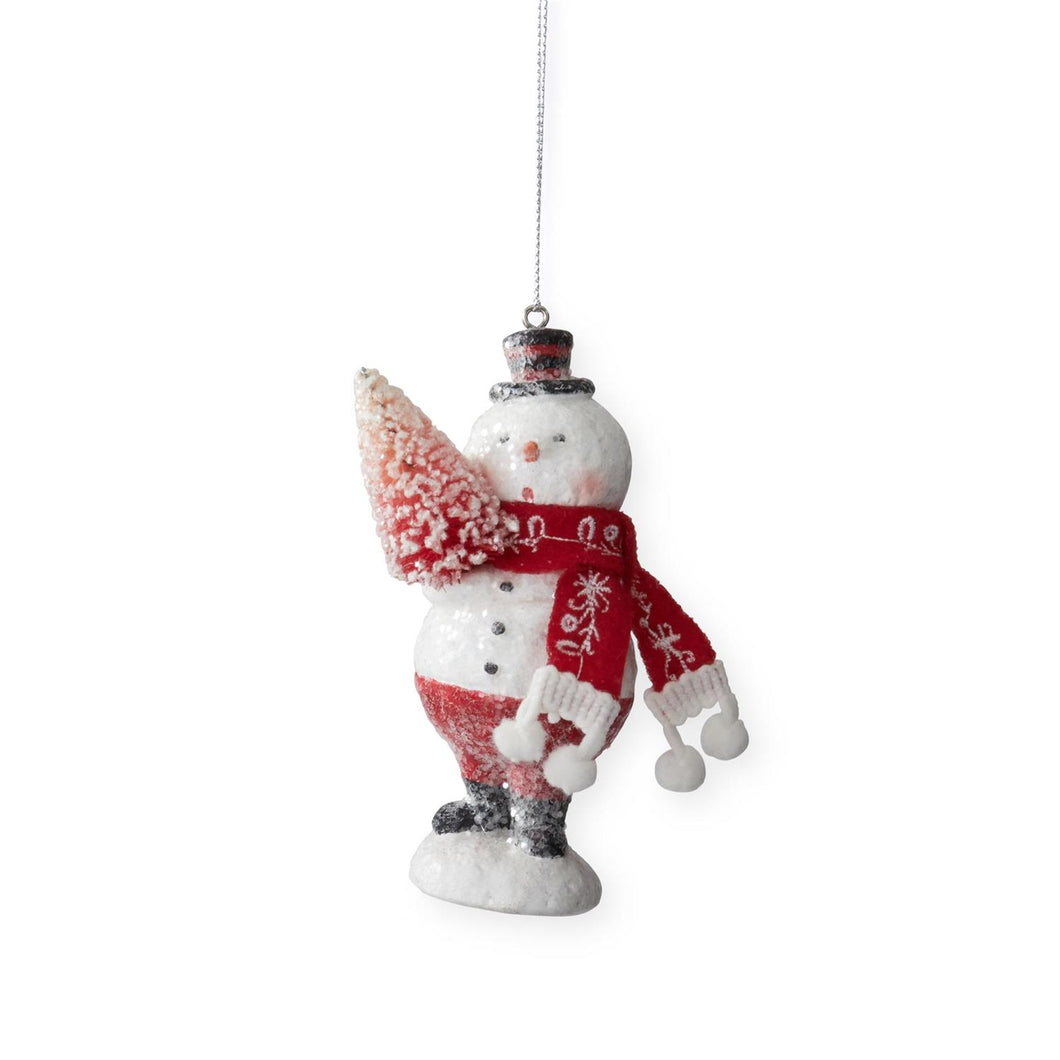 4.25 Inch Glittered Snowman w/Tree & Scarf Ornament