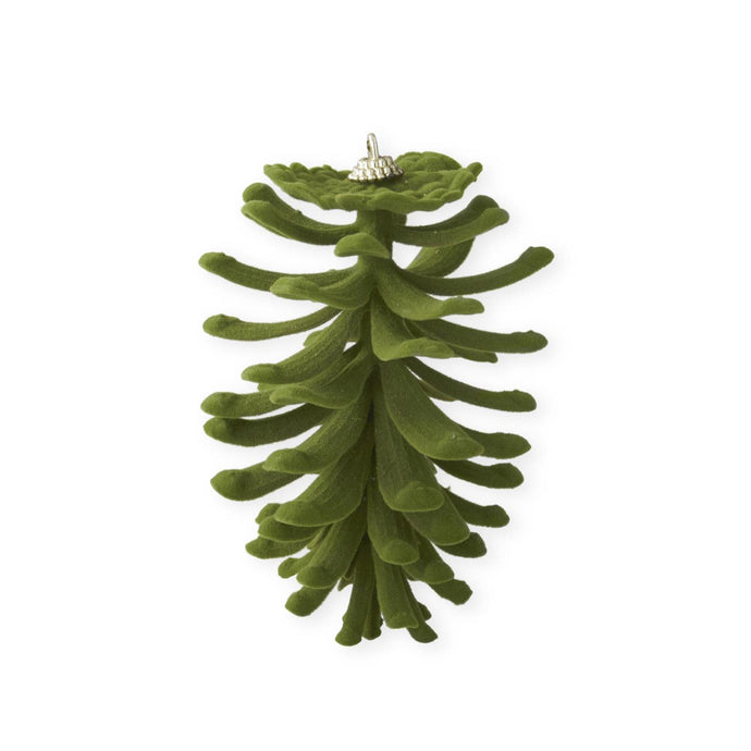 5.5 Inch Green Velvet Flocked Open Pinecone Ornament